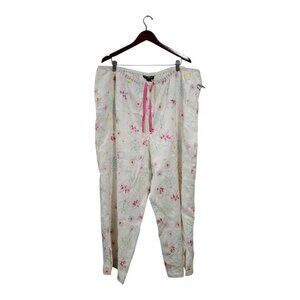 St Tropez West Women's Linen Pants Straight Leg Floral Embroidered Beaded Sz 24W